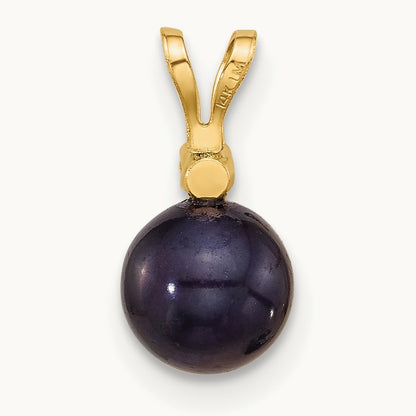6- Round Black FWC Pearl and .03ct Diamond Pendant, 7mm, 14K