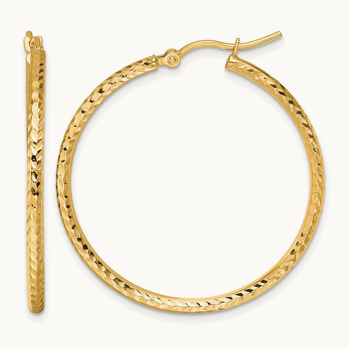 Diamond-cut Round Tube Hoop Earrings — 10K Yellow Gold