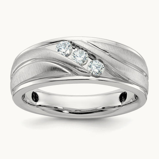 Polished/Grooved Men's Ring, 0.25 ct tw Lab-Grown Diamond