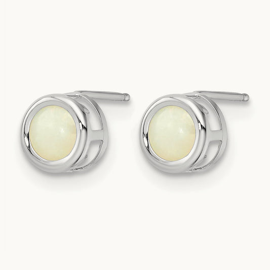 Bezel Opal Stud Earrings, 5mm, 14K White Gold