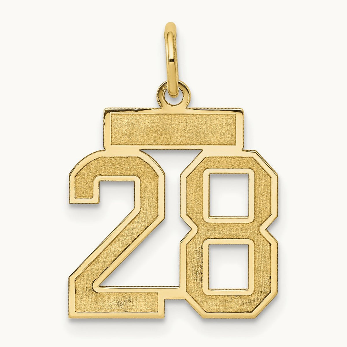 Small Satin Number 28 Charm — 14K Yellow Gold