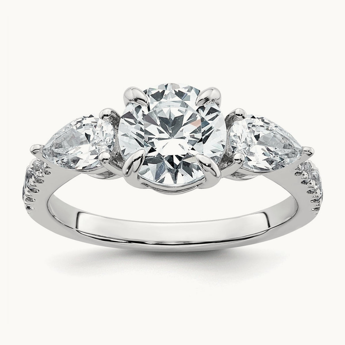 Round Center Semi-Mount 3 Stone Engagement Ring, 0.50-0.75 ct tw Lab-Grown Diamond — 3/4 ct (holds 1 ct center), 14K White Gold
