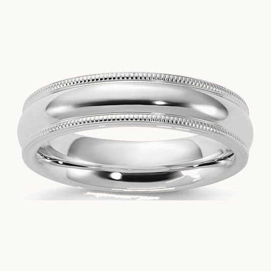 Sterling Silver Rhodium-plated 5mm Comfort Fit Milgrain Band