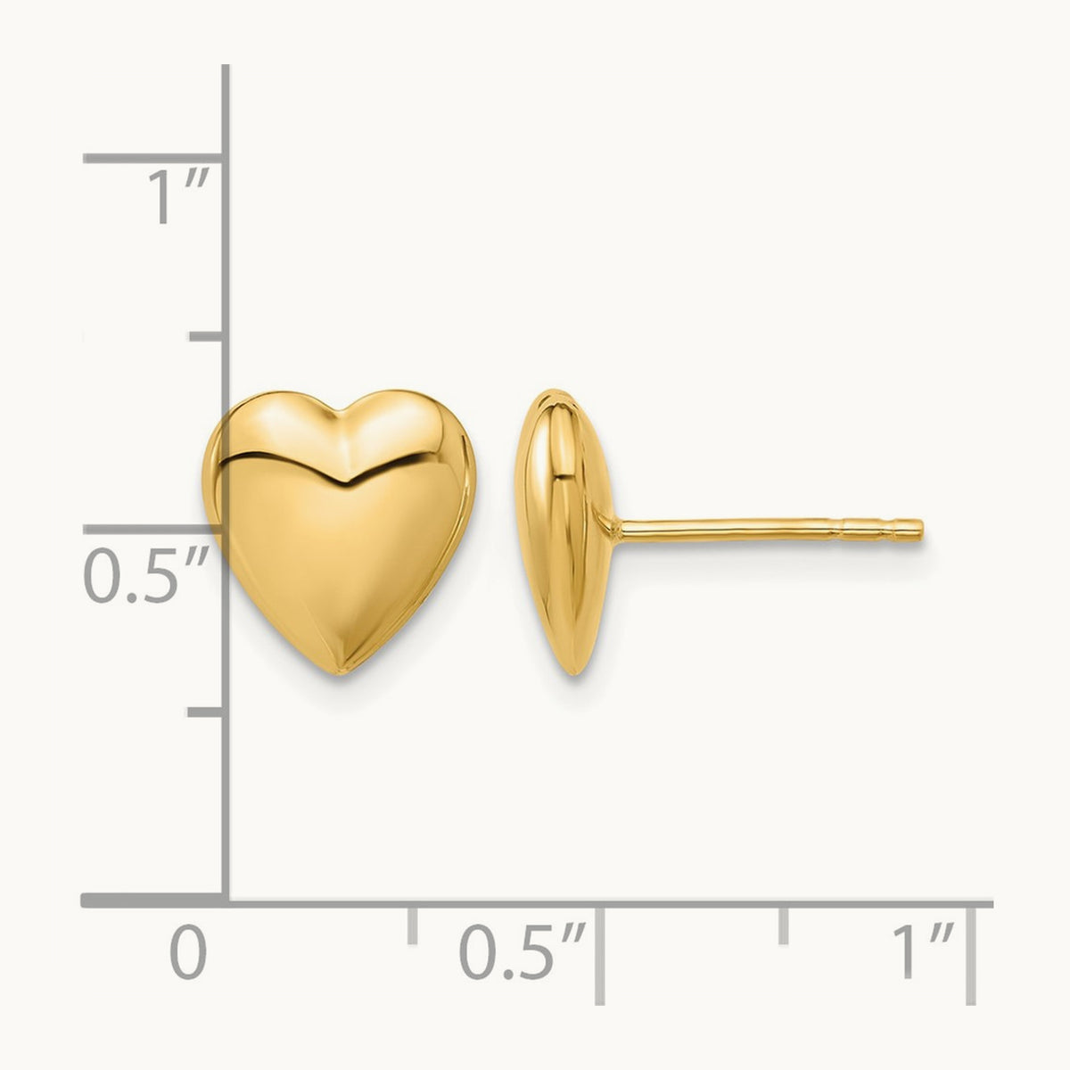 Polished Puffed Heart Post Earrings — 14K Yellow Gold, 9.9mm