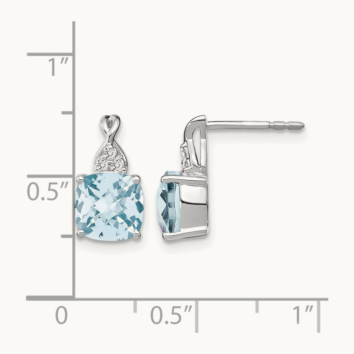 Checkerboard Aquamarine and Diamond Earrings — 14K White Gold
