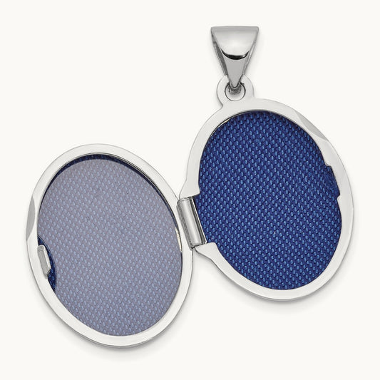 Oval Embossed Border Locket, 17mm, 14K White Gold
