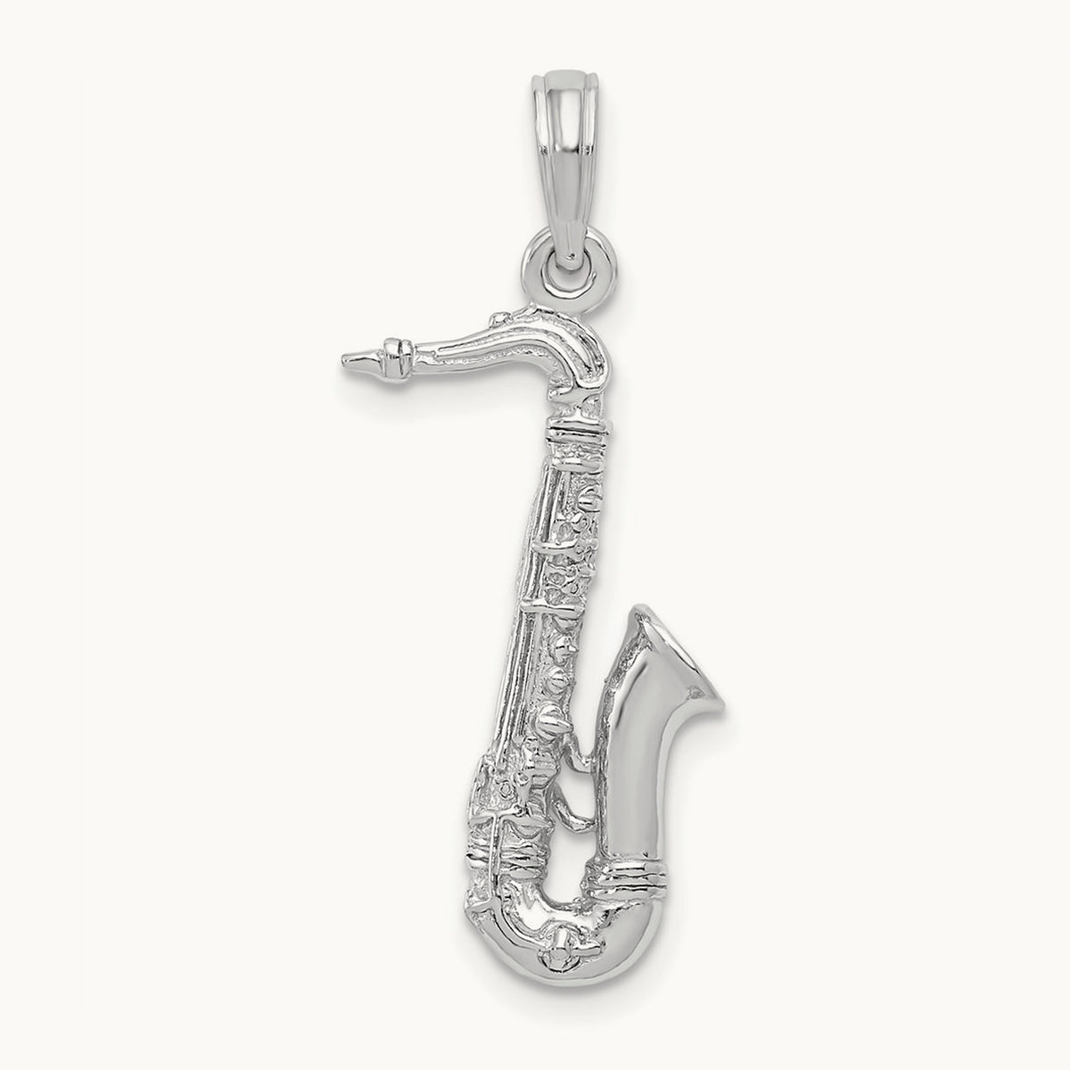 Solid Polished 3-D Saxophone Charm — 14K White Gold