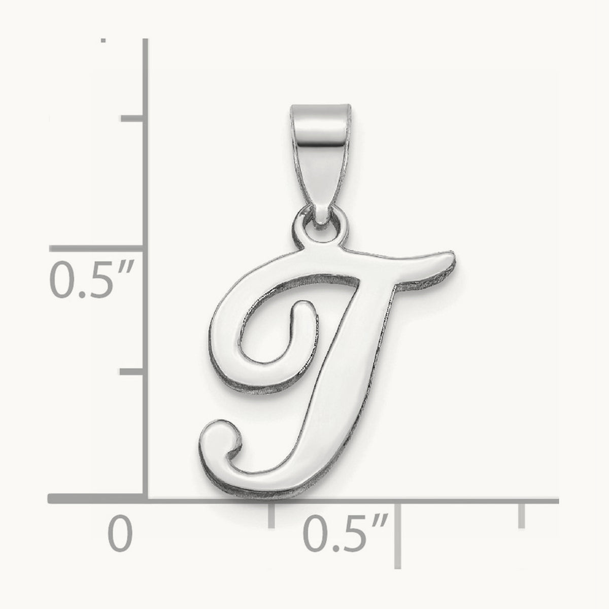 White Gold Script Letter T Initial Pendant, 14K White Gold