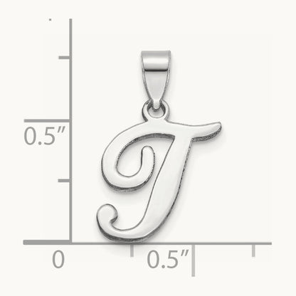 White Gold Script Letter T Initial Pendant, 14K White Gold
