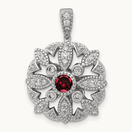 Diamond and .25 Garnet Fancy Pendant, 14K White Gold