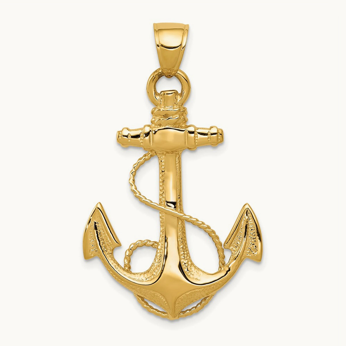 2-D Anchor with Rope Pendant, 14K