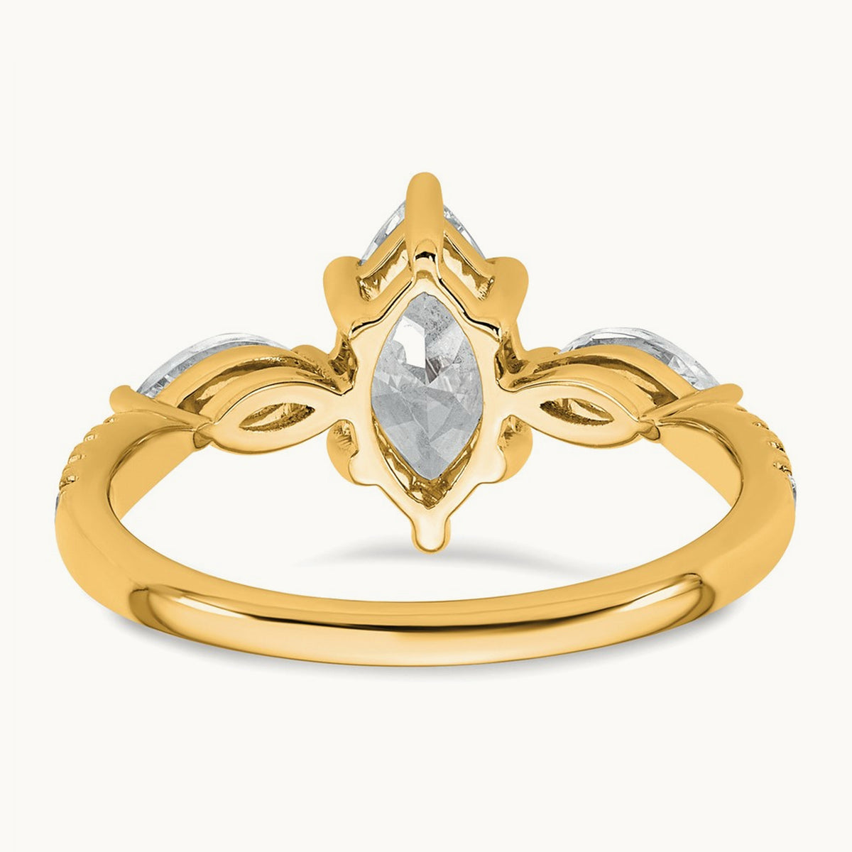 Marquise 3 Stone Engagement Ring, 1.50-2.00 ct tw Lab-Grown Diamond — 1 1/2 ct, 14K Yellow Gold