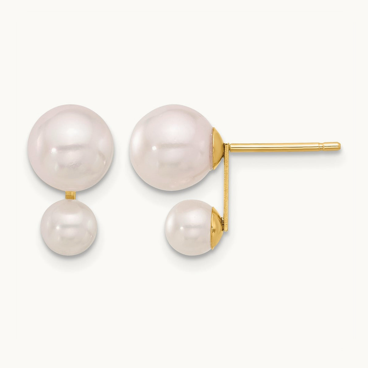 4- and 6-7mm White Akoya Cultured Pearl Post Earrings, 5mm, 14K