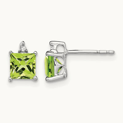 Princess Peridot and Diamond Earrings, 14K White Gold