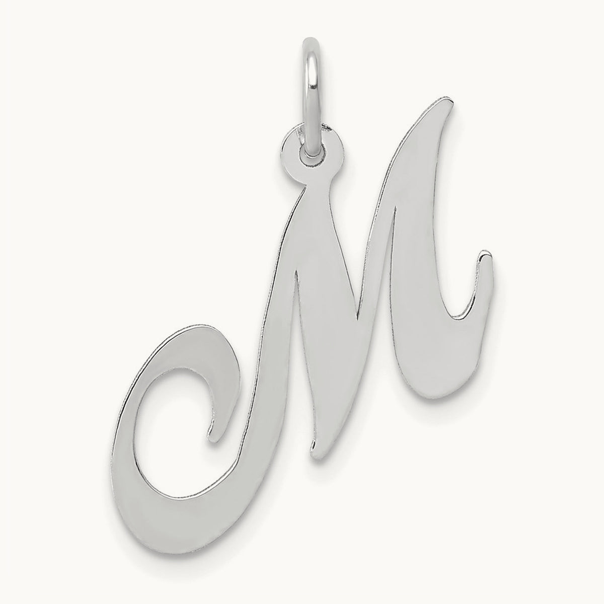 Medium Fancy Script Initial Charm — 14K White Gold, M