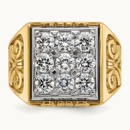 14ktt IBGoodman Men's Textured Scroll Design Diamond Cluster Ring