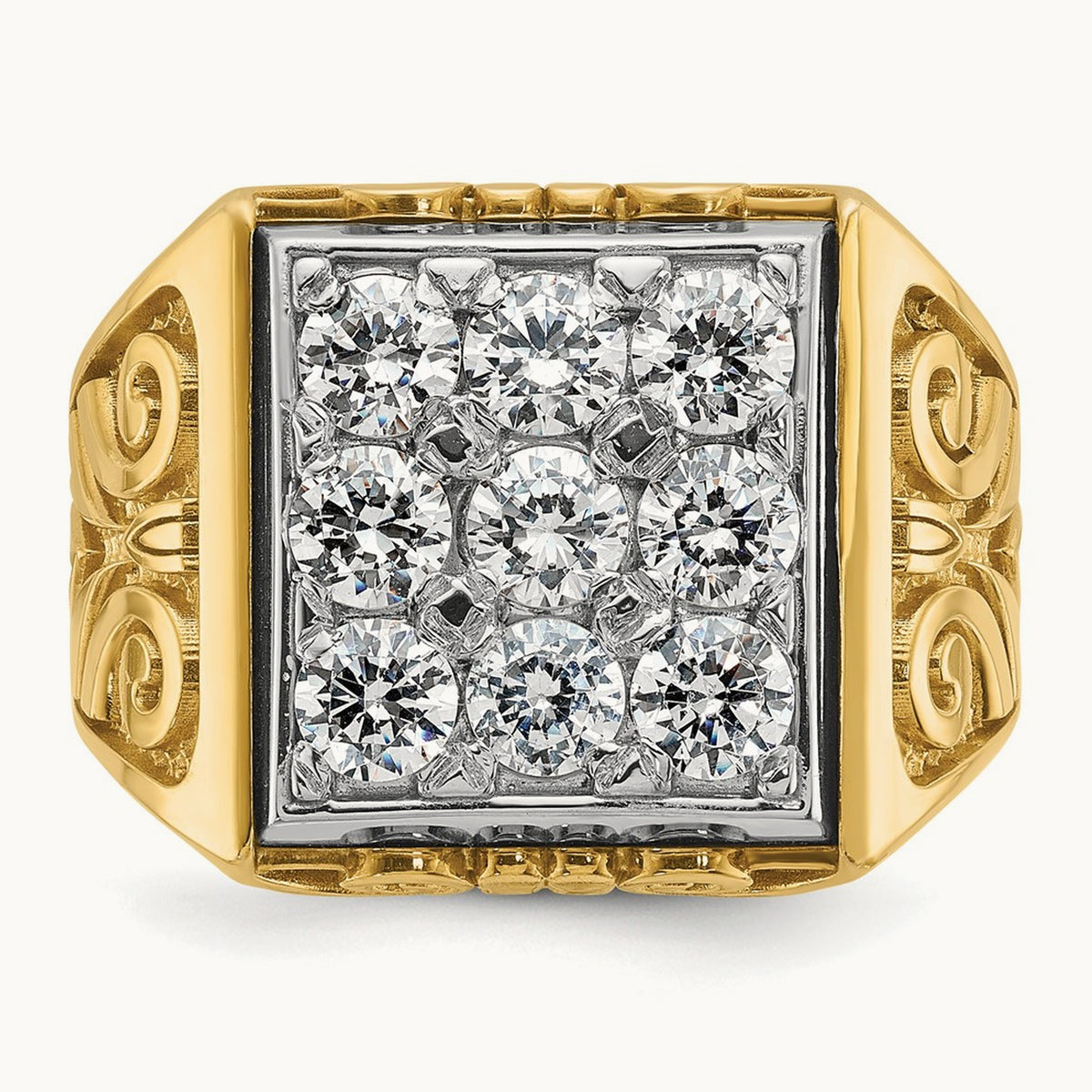 14ktt IBGoodman Men's Textured Scroll Design Diamond Cluster Ring