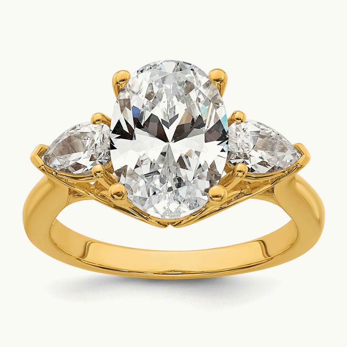 Oval/Pear 3 Stone Engagement Ring, 1.25-3.50 ct tw Lab-Grown Diamond — 3 5/8 ct, 14K Yellow Gold