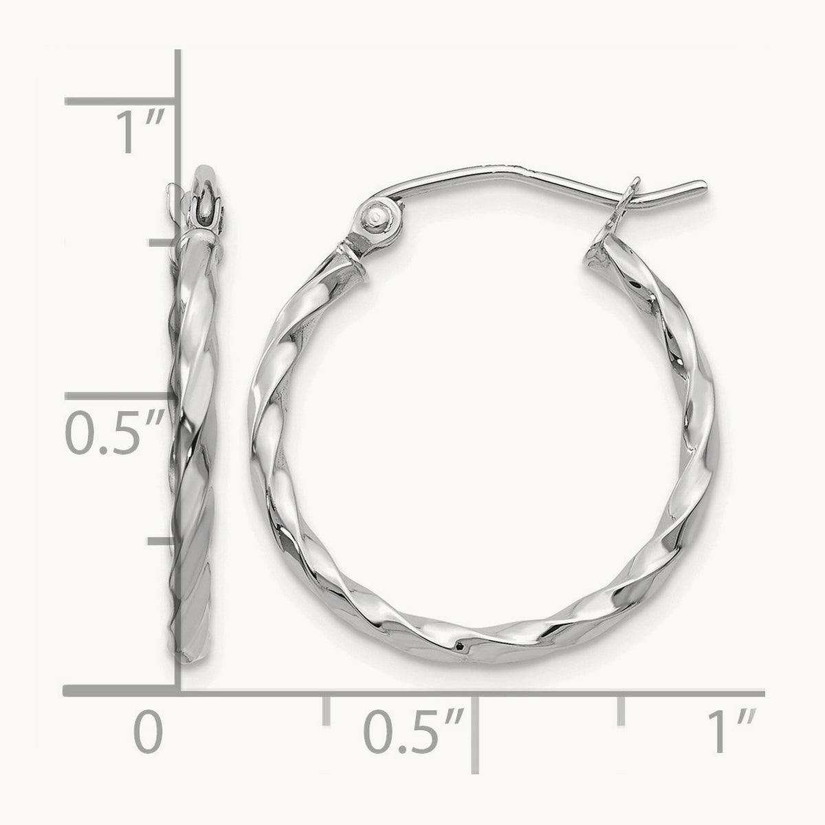 White Gold Twist Polished Hoop Earring — 15mm