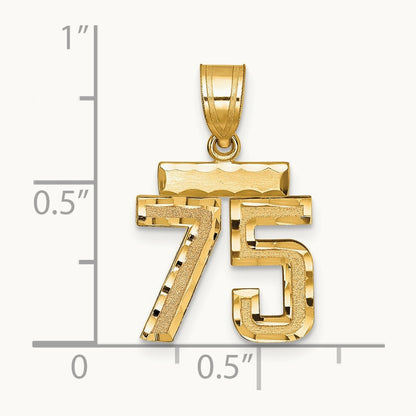 Small Brushed Diamond-cut Number 75 Charm, 14K