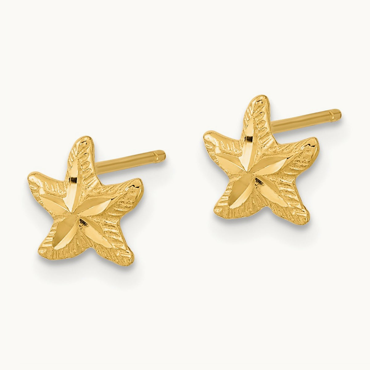 Polished Diamond-cut Starfish Post Earrings, 14K