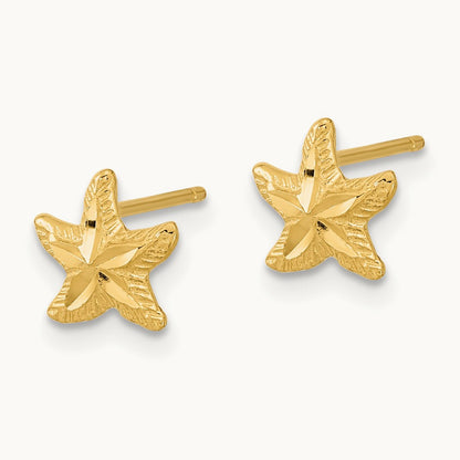 Polished Diamond-cut Starfish Post Earrings, 14K