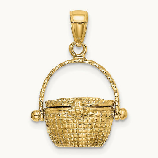 3-D Moveable Nantucket Basket Charm, 14K