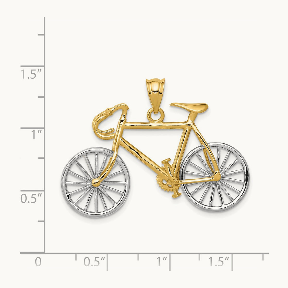 Large Two-tone 3-D Bicycle Pendant, 14K