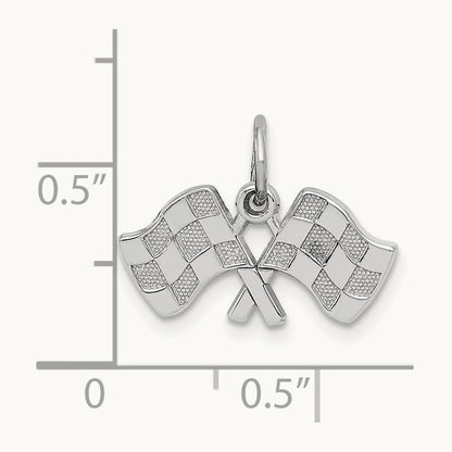 Polished Checkered Flags Charm, 14K White Gold