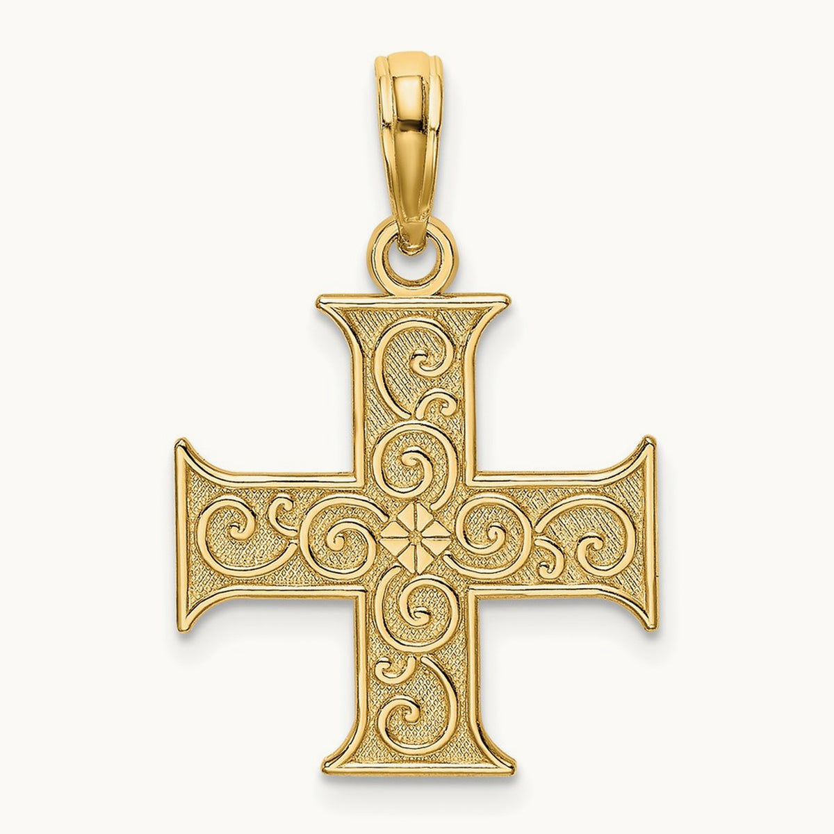 Greek Cross With Swirl Design Charm, 14K