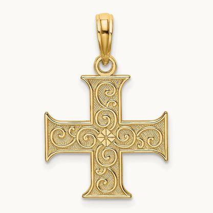 Greek Cross With Swirl Design Charm, 14K