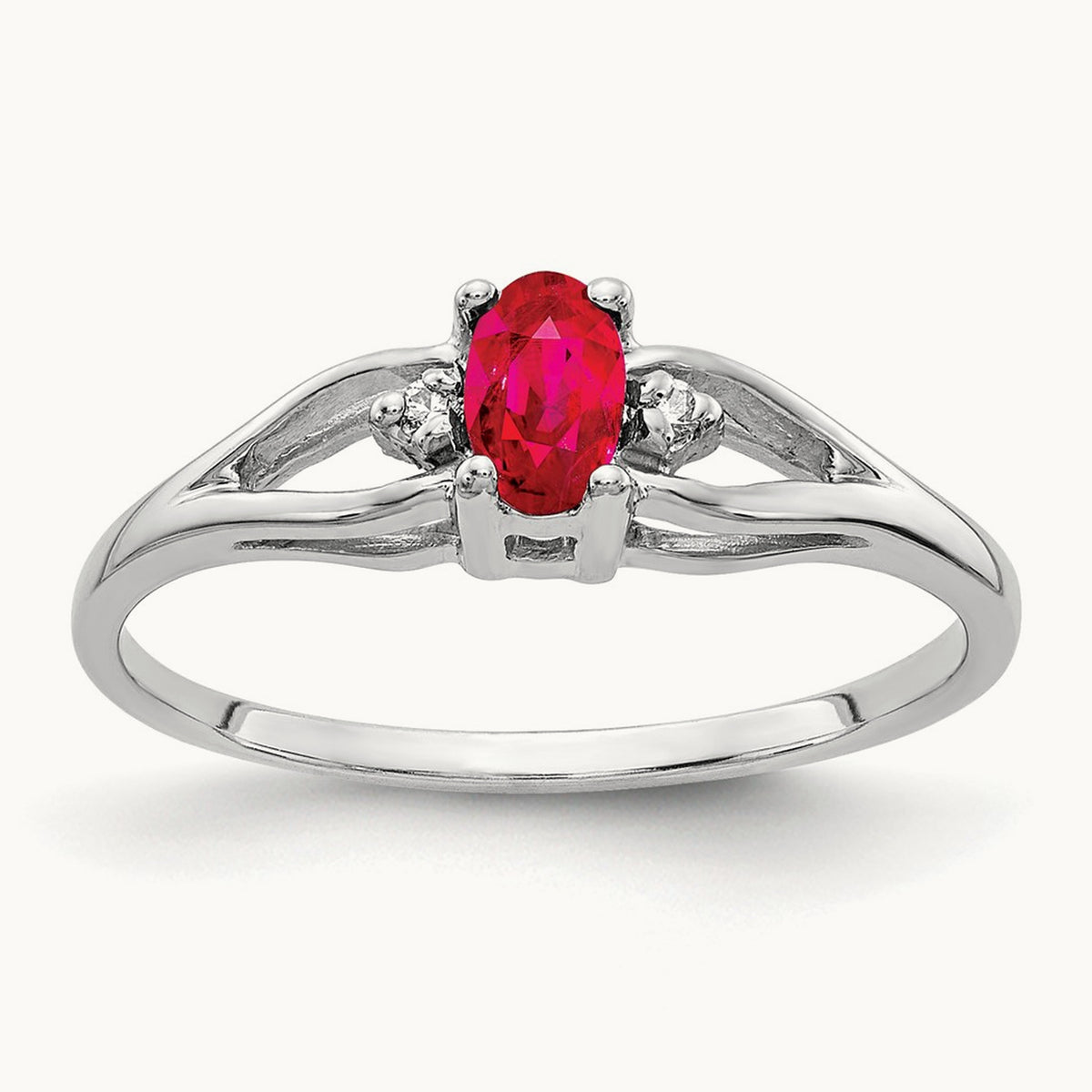 5x3mm Oval Ruby & AA Diamond Ring, 14K White Gold