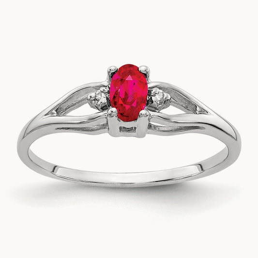 5x3mm Oval Ruby & AA Diamond Ring, 14K White Gold