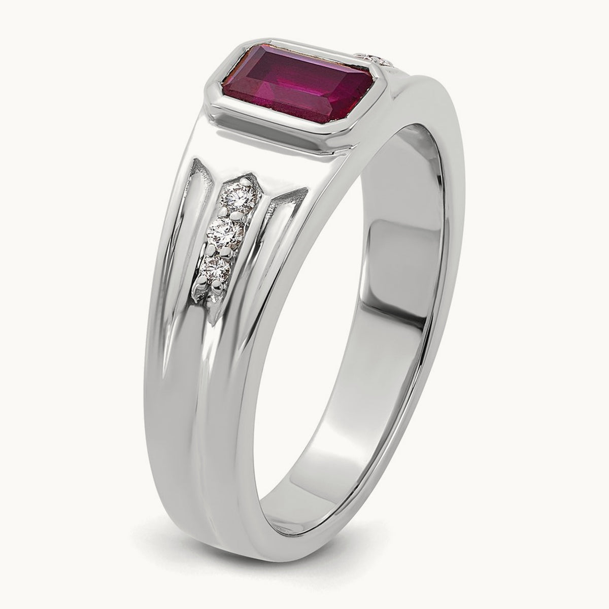 Created Ruby and Diamond Men's Ring — 14K White Gold