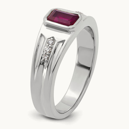Created Ruby and Diamond Men's Ring — 14K White Gold