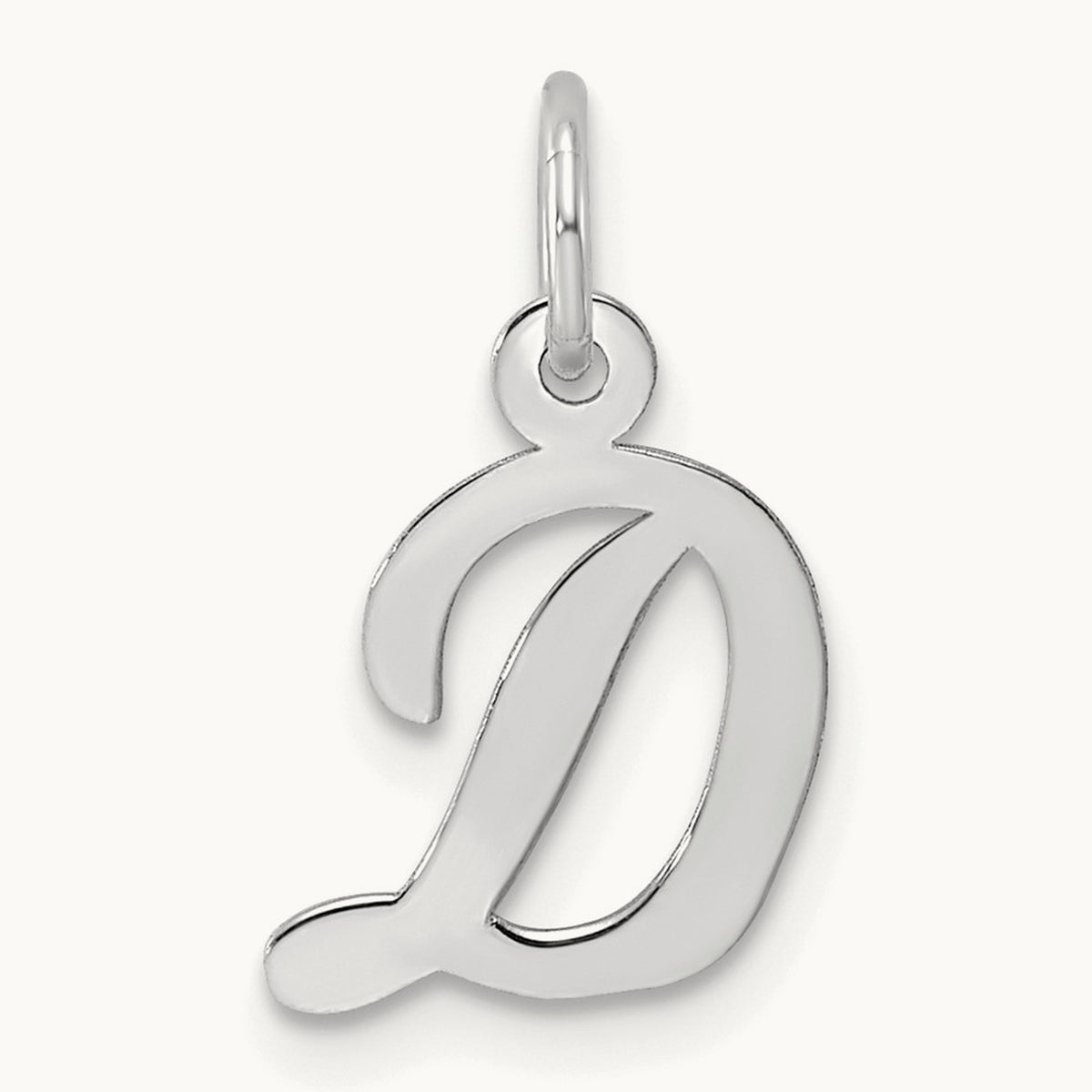 Small Script Letter D Initial Charm, 14K White Gold