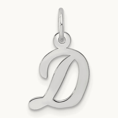Small Script Letter D Initial Charm, 14K White Gold