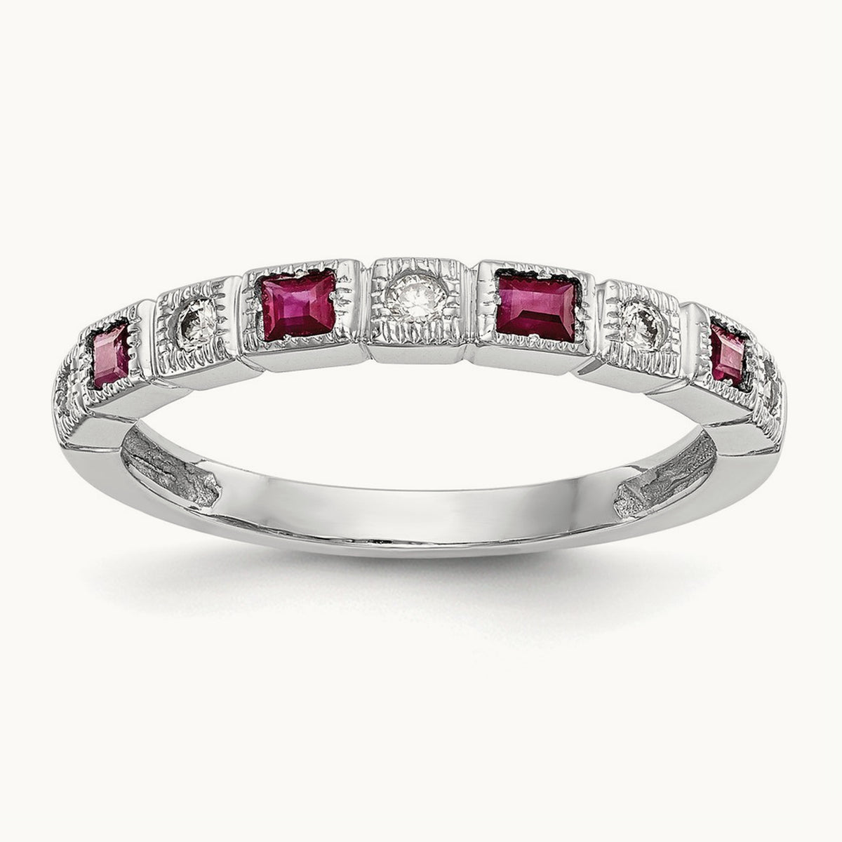 Diamond w/Ruby Band, 14K White Gold