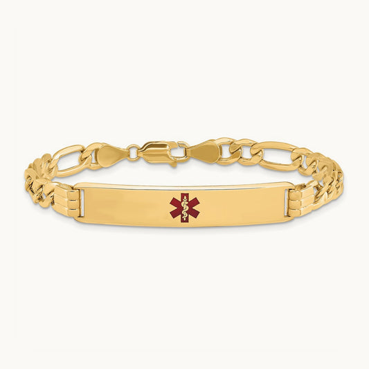 Semi-Solid Medical Red Enamel Figaro Link ID Bracelet, 14K