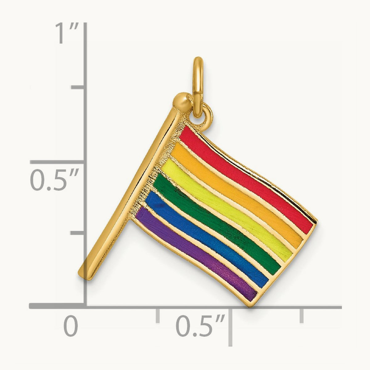 Polished Enameled Rainbow Flying Flag Pendant, 14K