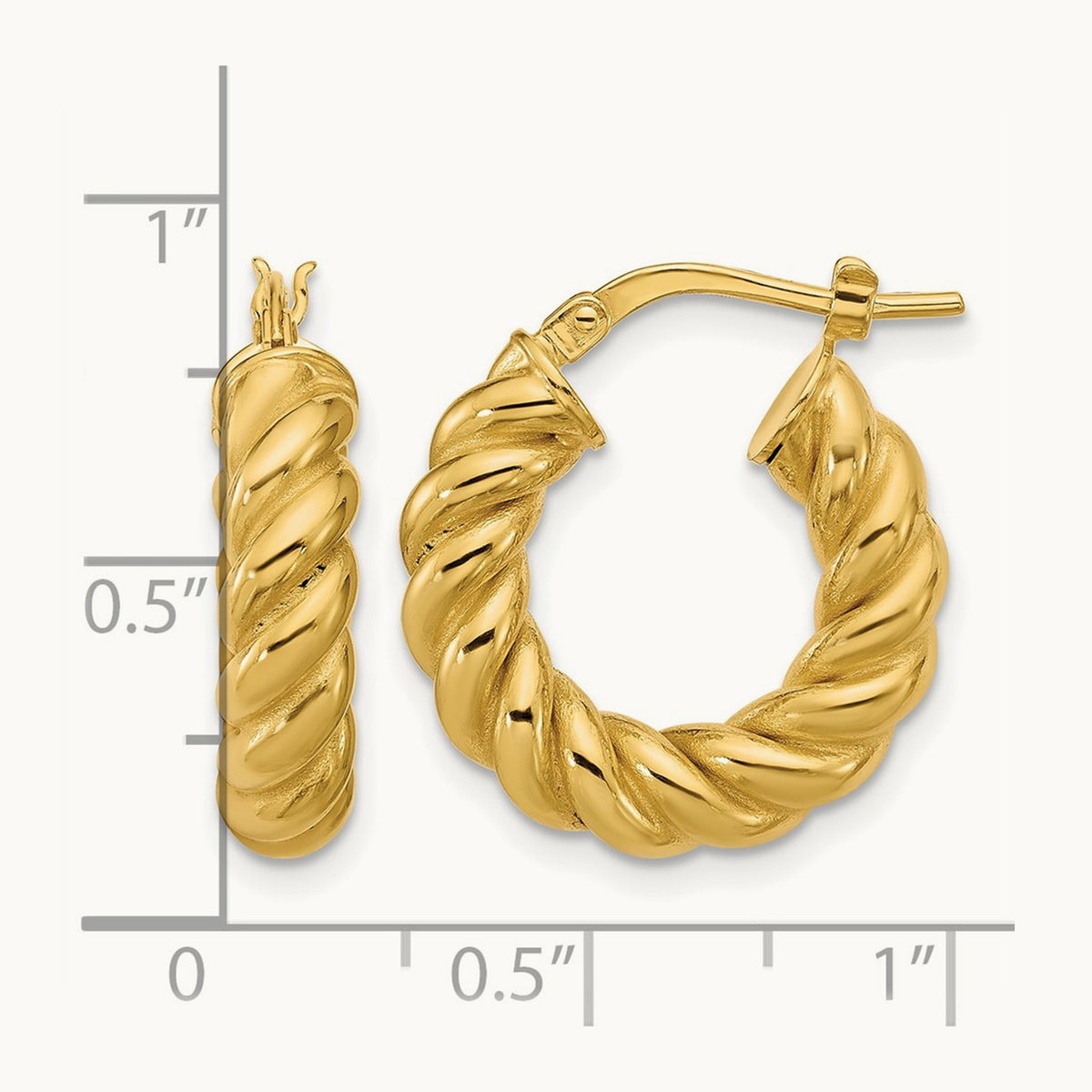 Polished and Twisted Round Hoop Earrings, 14K — Leslie's