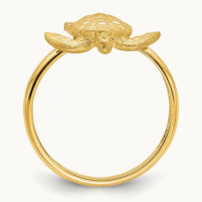 Brushed & Polished D/C Turtle Ring, 14K