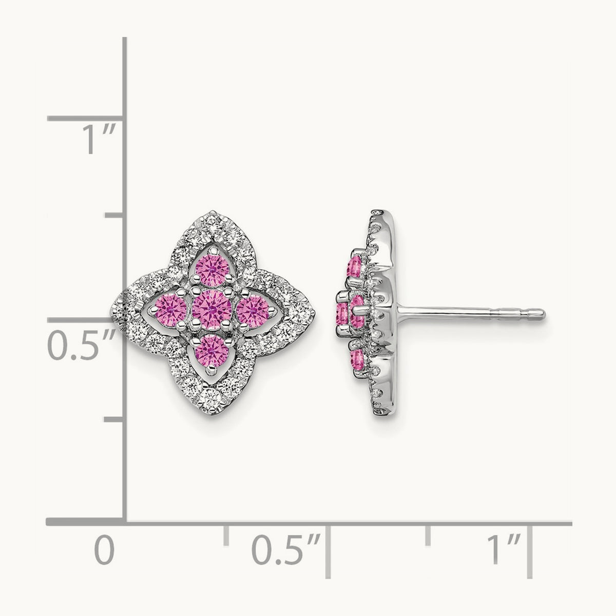 Created Pink Sapphire Post Earrings, 0.25 ct tw Lab-Grown Diamond