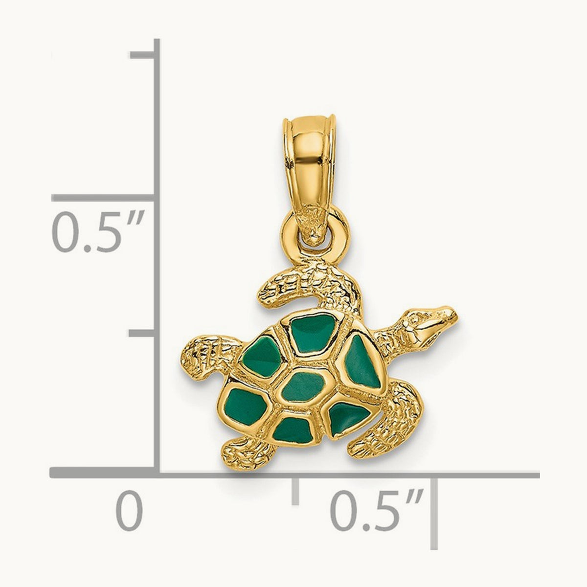 Textured and Enameled Sea Turtle Charm, 14K