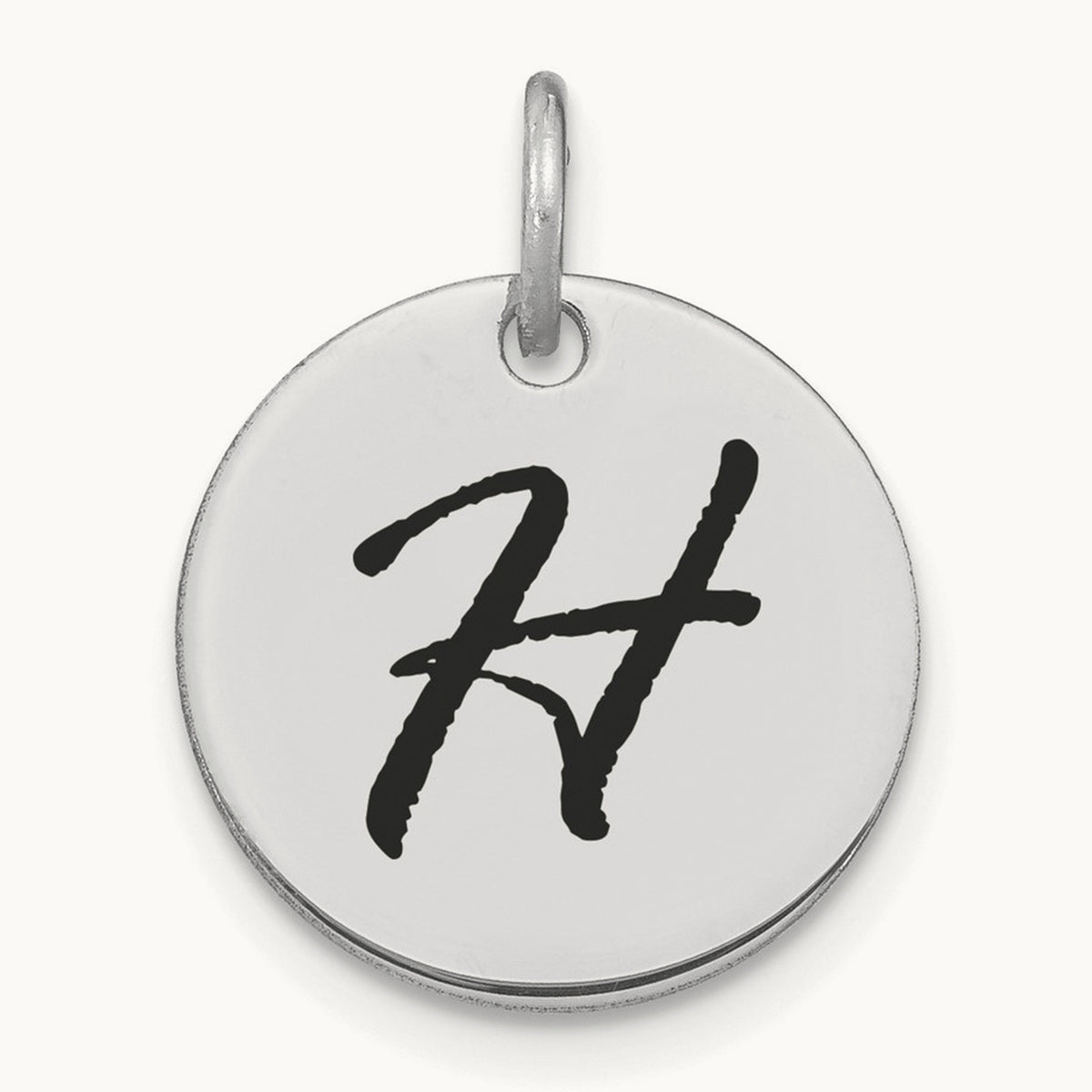 Polished Black Enamel Initial Disk Charm — 14K White Gold, H