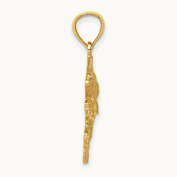 Polished Textured Bass Pendant — 14K Yellow Gold