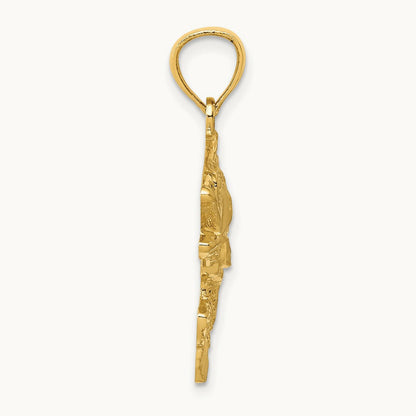 Polished Textured Bass Pendant — 14K Yellow Gold