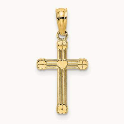 Textured w/ Center Heart Small Cross Charm, 14K