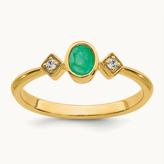 Oval Bezel Emerald and Diamond Ring, 14K