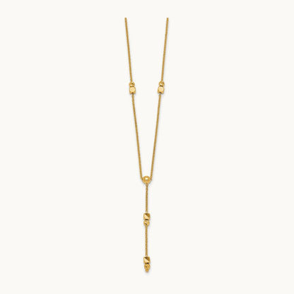 Polished Diamond-cut & Beaded Lariat 16in w/2in Ext Necklace, 14K